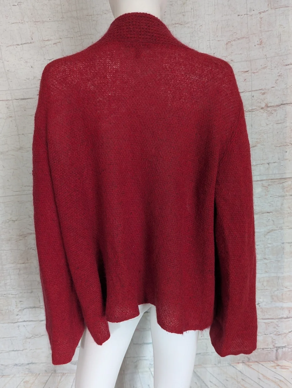 Eileen Fisher Open-Front Red Knit Cardigan